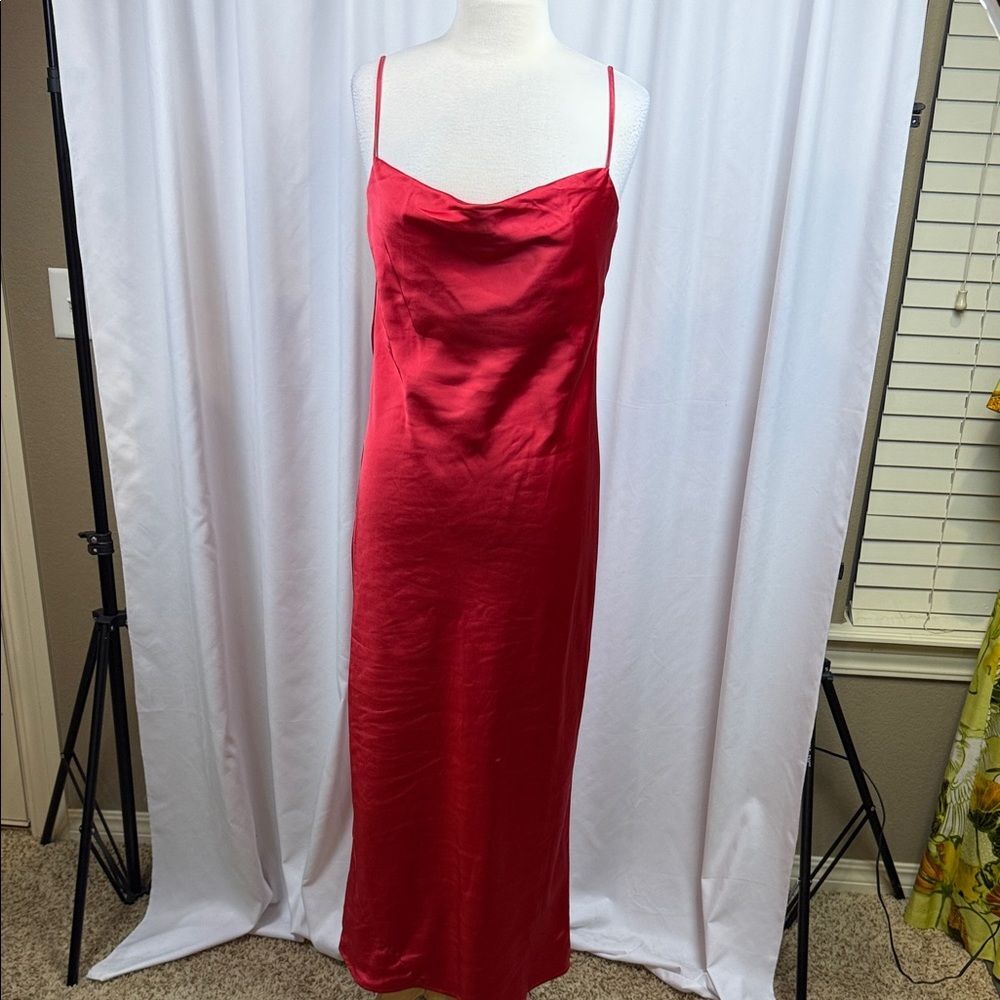 The Occasion by Old Navy Elegant Red Coral Satin Slip Dress, Medium